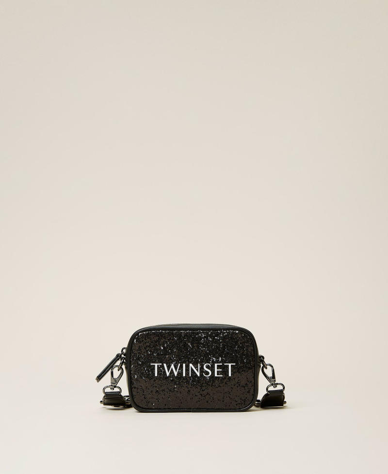 Glitter shoulder bag with logo Black Girl 212GJ7944-01