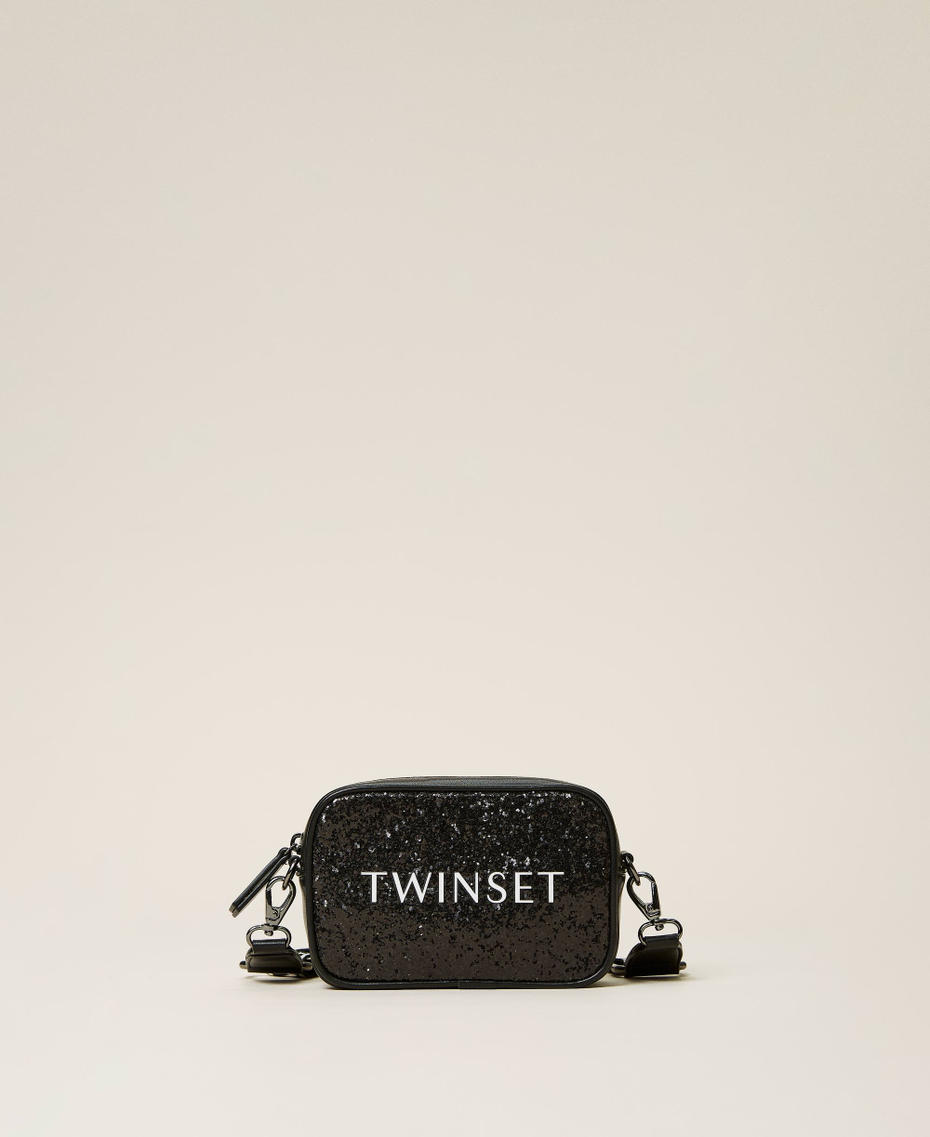 Glitter shoulder bag with logo Black Girl 212GJ7944-01