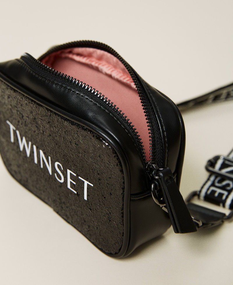 Glitter shoulder bag with logo Black Girl 212GJ7944-05