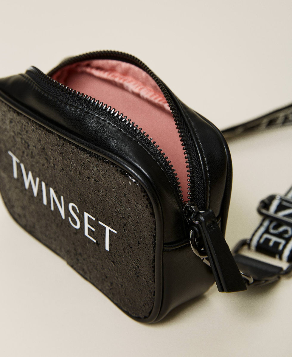 Glitter shoulder bag with logo Girl, Black | TWINSET Milano