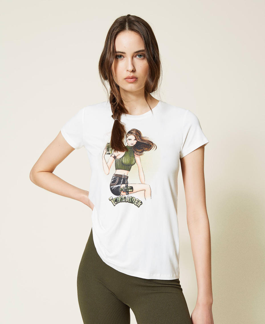 Camiseta con estampado Twinraider Marfil Mujer 212LI2DBB-05