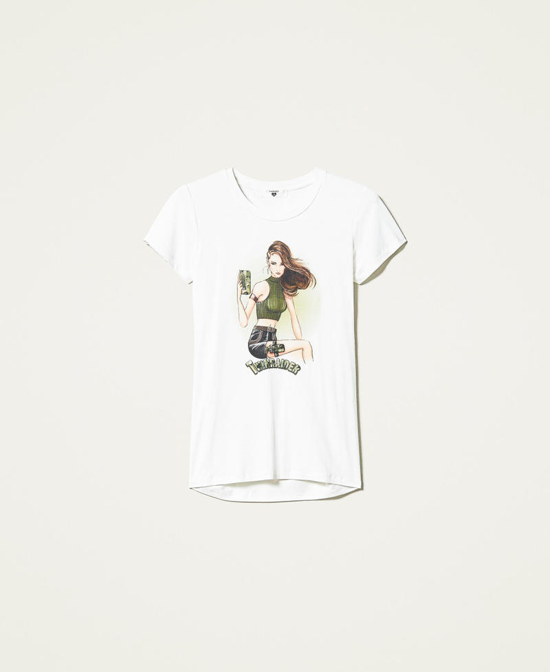 T-Shirt mit Twinraider-Print Elfenbein Frau 212LI2DBB-0S
