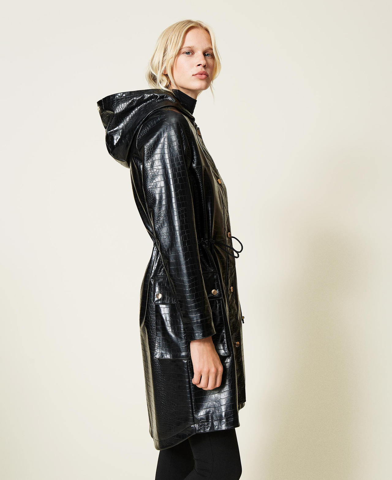 Crocodile print parka coat Black Woman 212LI2EAA-02