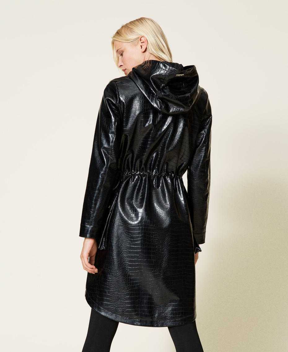 Crocodile print parka coat Black Woman 212LI2EAA-03