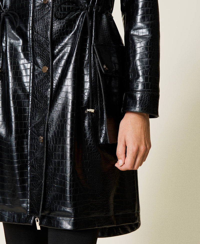Crocodile print parka coat Black Woman 212LI2EAA-04
