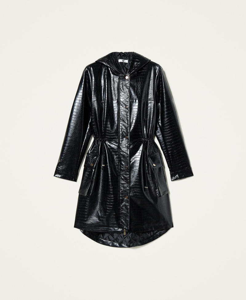 Crocodile print parka coat Black Woman 212LI2EAA-0S