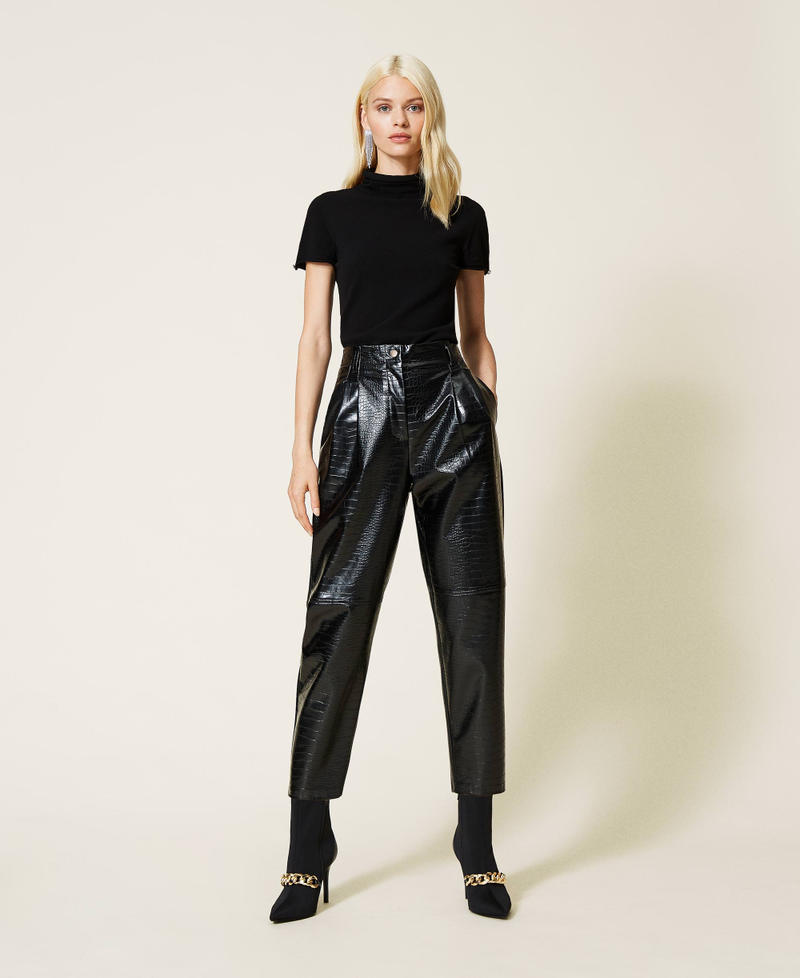 Crocodile print trousers Black Woman 212LI2EBB-01