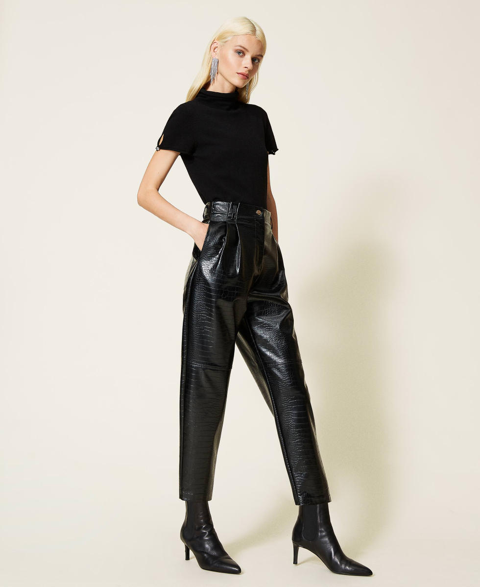 Crocodile print trousers Woman Black TWINSET Milano