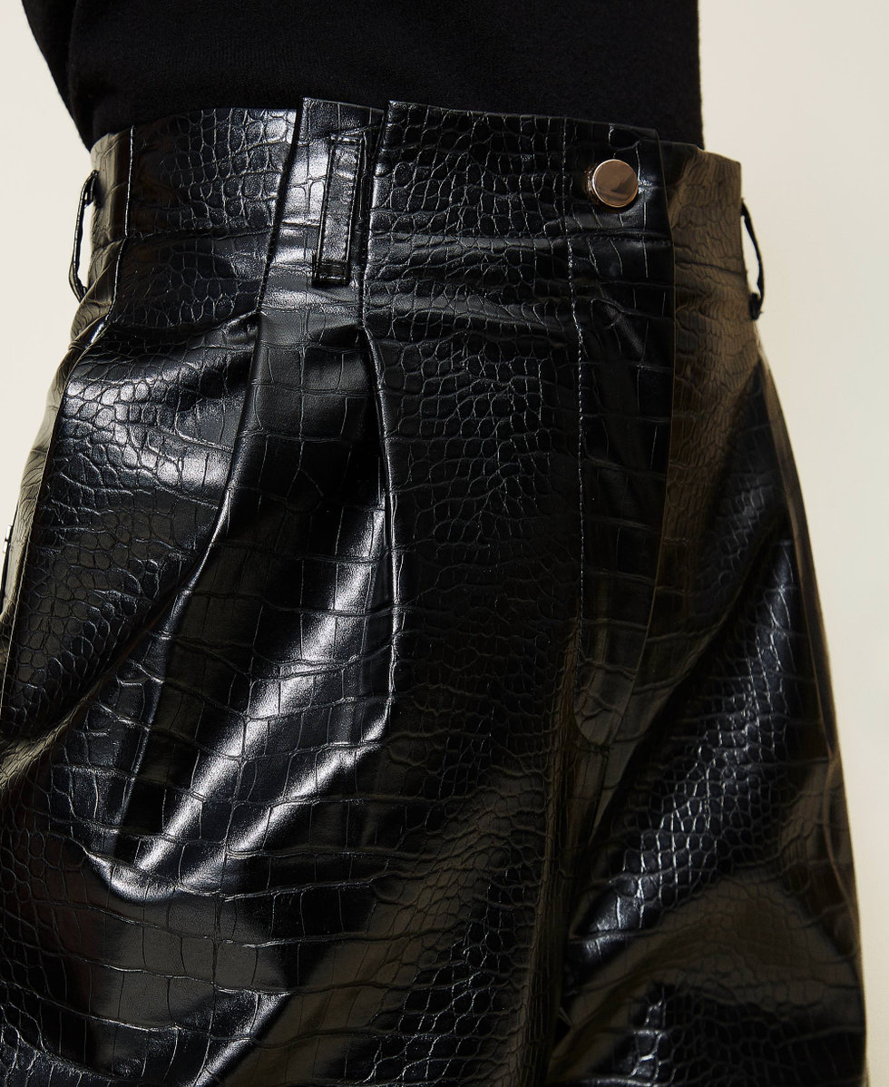 Pantalon avec imprim&eacute; croco Noir Femme 212LI2EBB-04