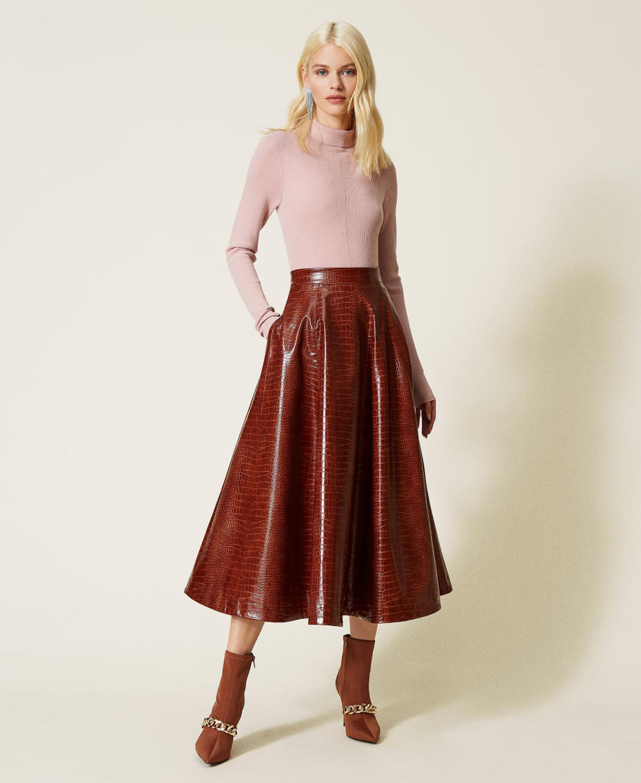 Crocodile print midi skirt &ldquo;Burned&rdquo; Brown Woman 212LI2ECC-01