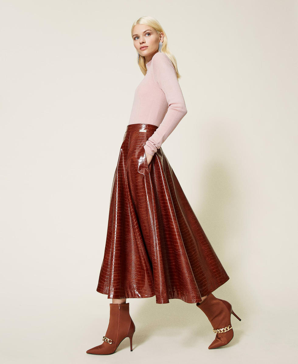 Crocodile print midi skirt Woman, Black | TWINSET Milano