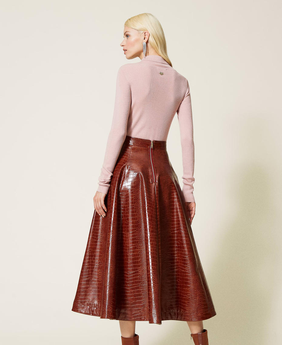 Crocodile print midi skirt &ldquo;Burned&rdquo; Brown Woman 212LI2ECC-04