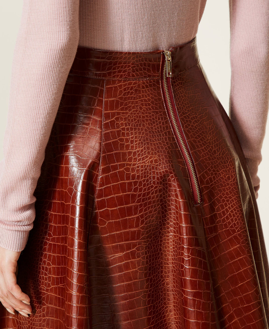 Crocodile print midi skirt &ldquo;Burned&rdquo; Brown Woman 212LI2ECC-05