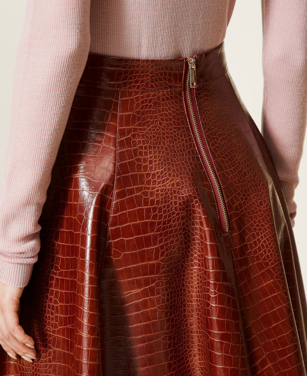 Jupe mi-longue avec imprim&eacute; croco Marron &laquo;&thinsp;Burned&thinsp;&raquo; Femme 212LI2ECC-05
