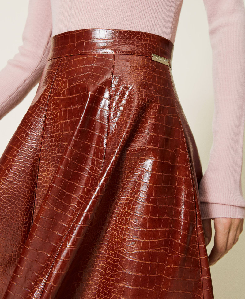 Crocodile print midi skirt &ldquo;Burned&rdquo; Brown Woman 212LI2ECC-06