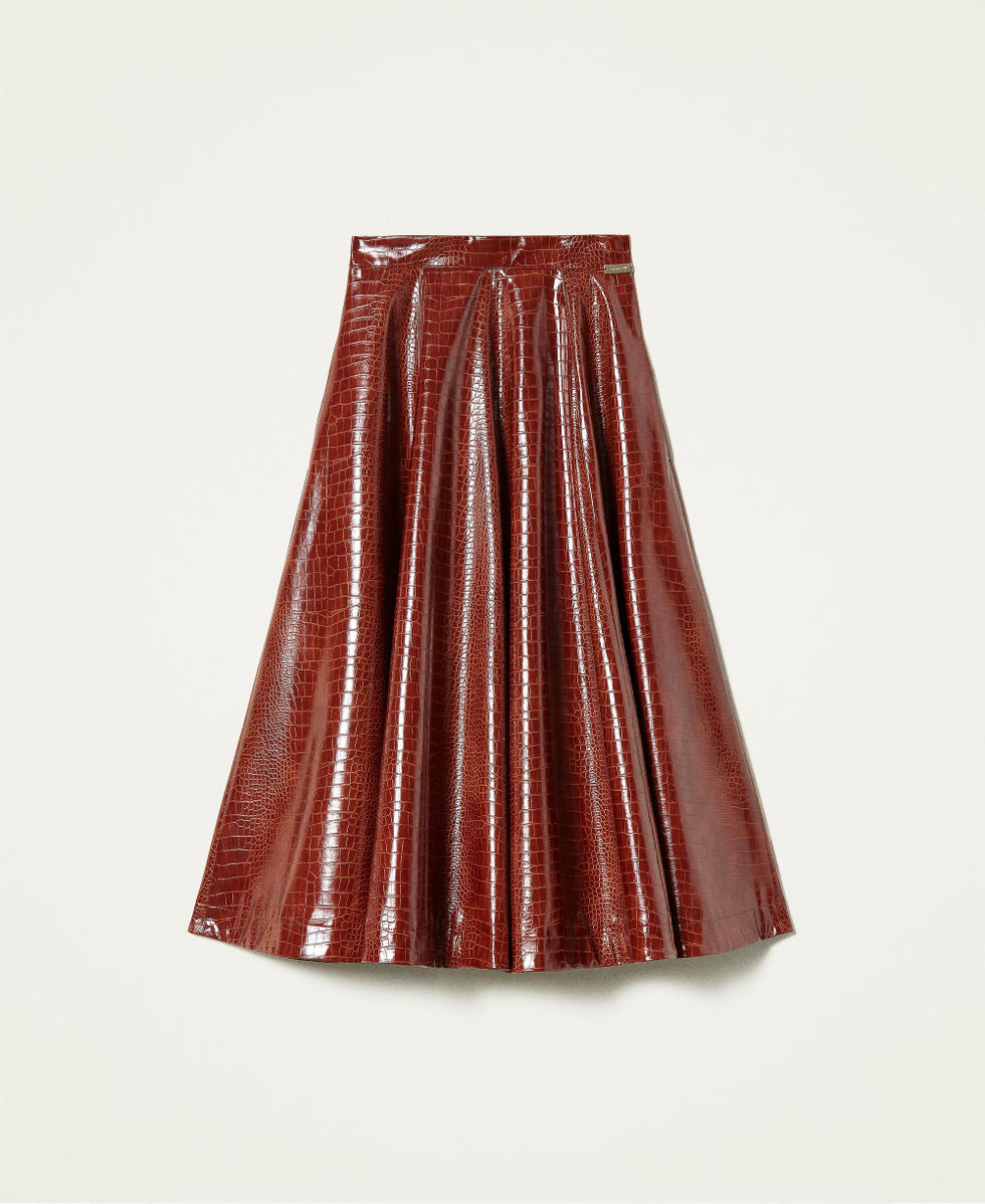 Jupe mi-longue avec imprim&eacute; croco Marron &laquo;&thinsp;Burned&thinsp;&raquo; Femme 212LI2ECC-0S