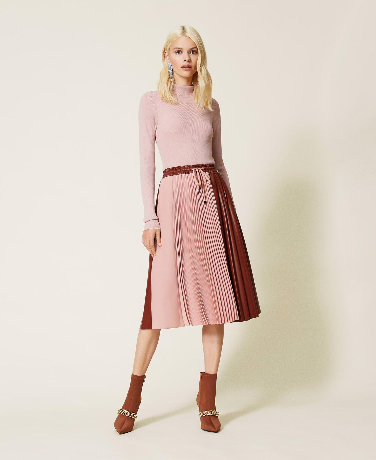 Pleated skirt with drawstring Woman Brown TWINSET Milano