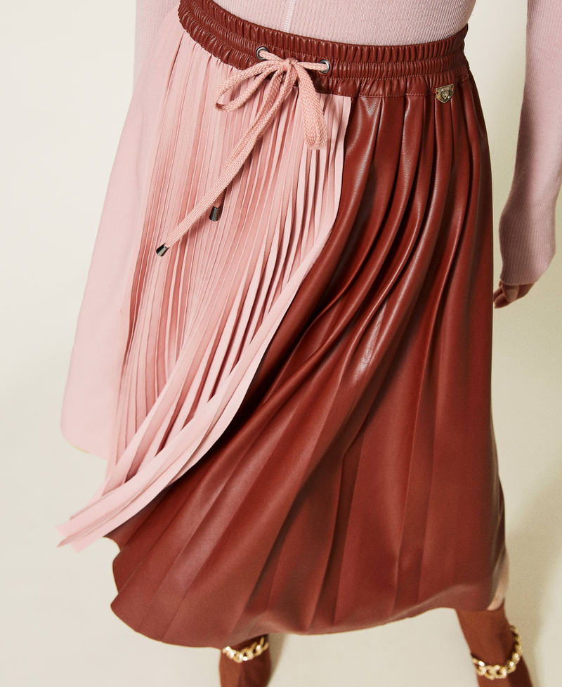 Плиссированная юбка на кулиске Двухцветный Коричневый "Жженый"/Дымчатый Розовый женщина 212LI2FAA-05