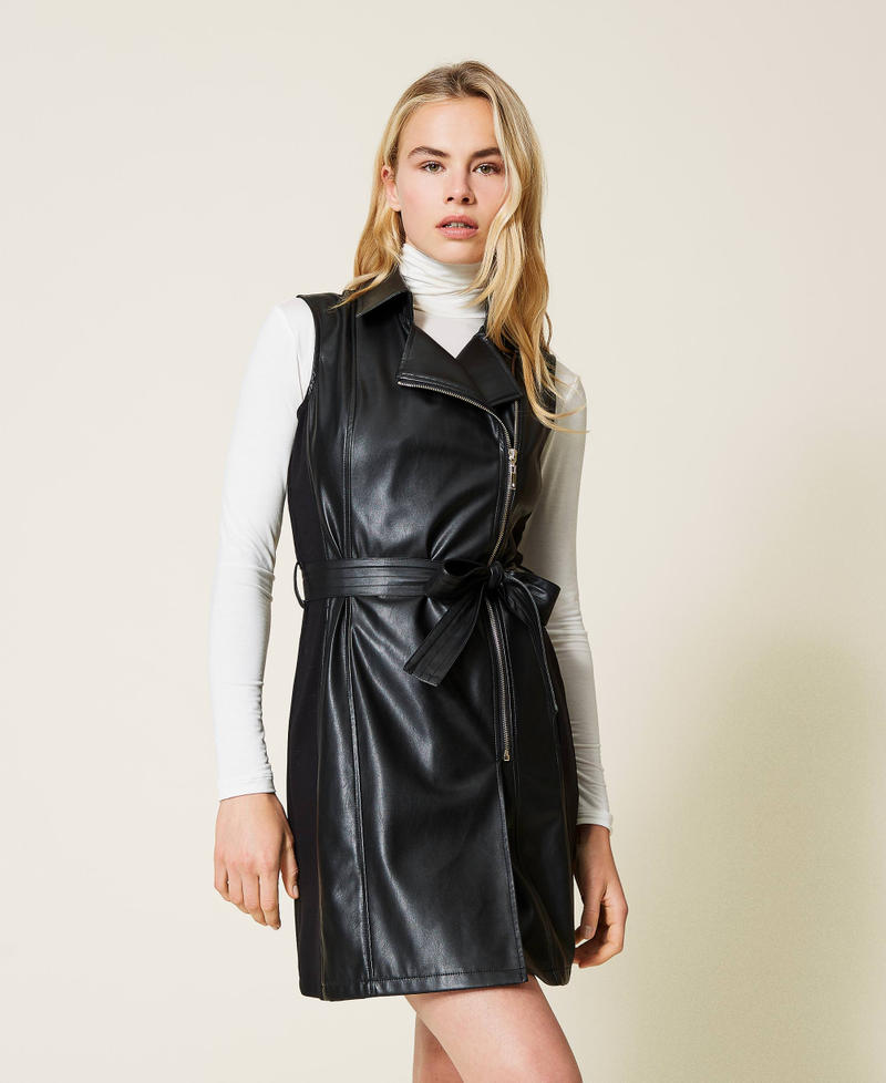 Abito in tessuto spalmato con zip Nero Donna 212LI2FEE-01