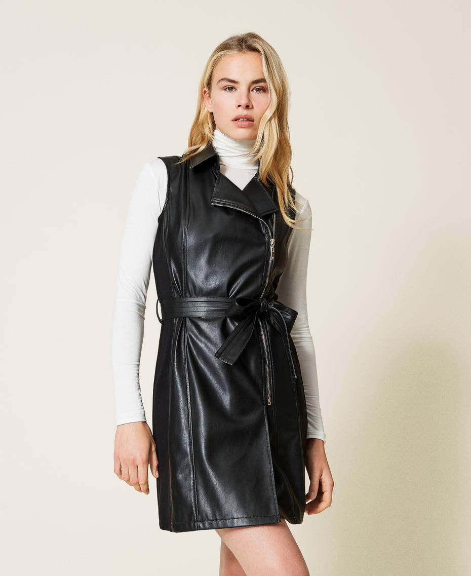 Abito in tessuto spalmato con zip Nero Donna 212LI2FEE-01