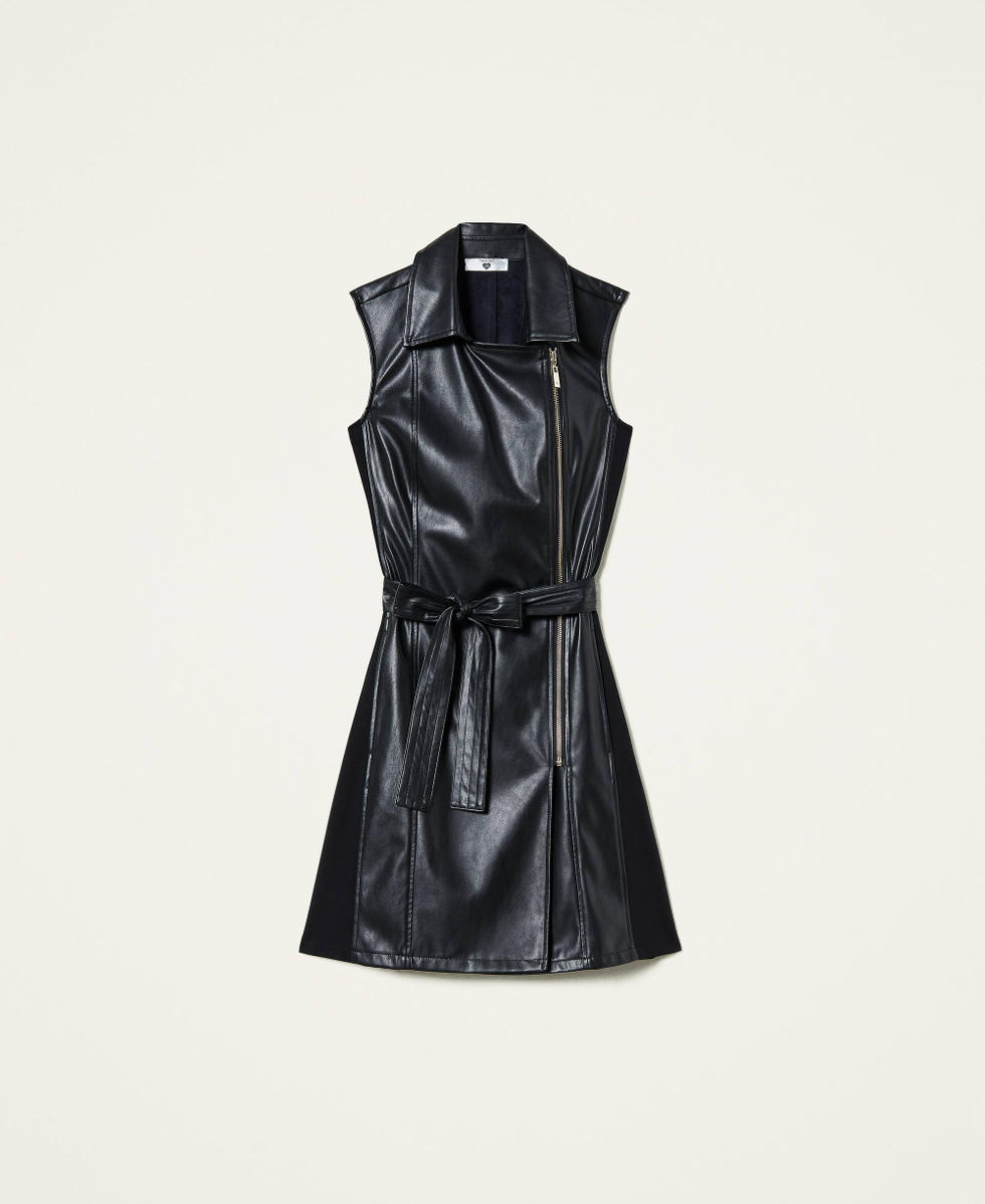 Coated fabric dress with zip Black Woman 212LI2FEE-0S
