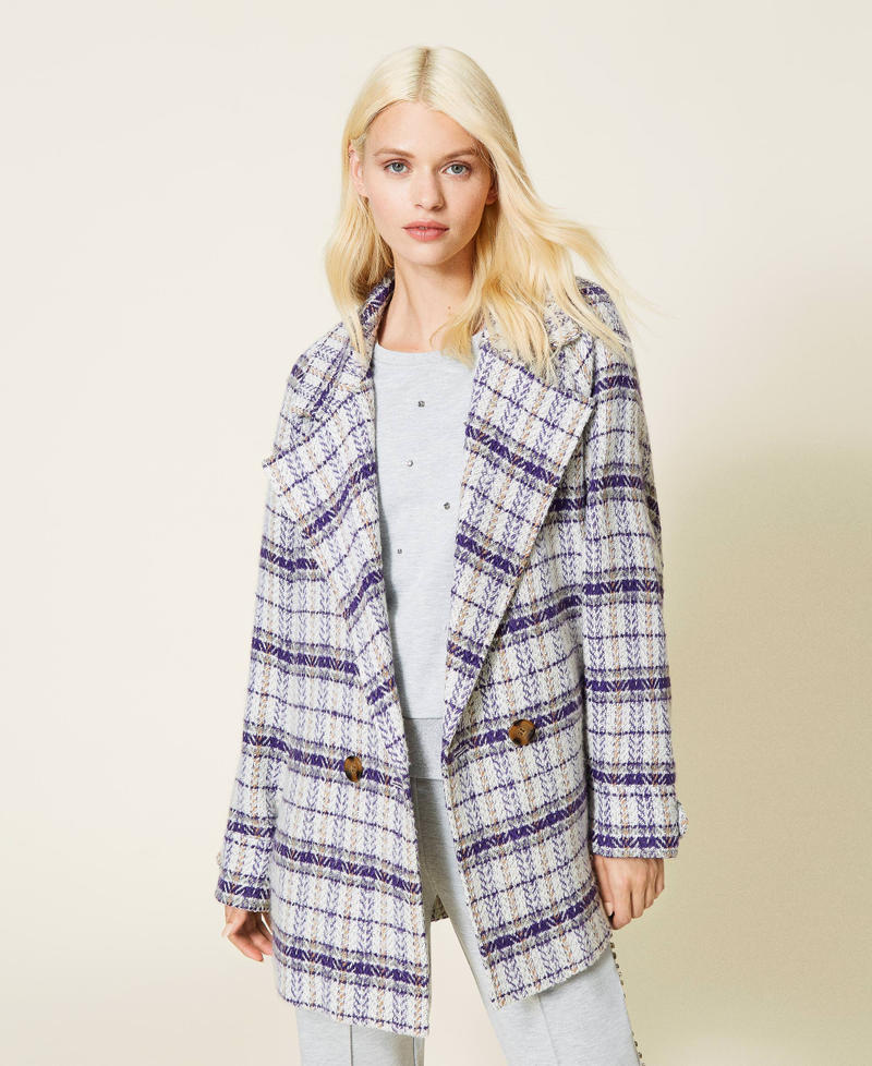 Wool blend Caban with check pattern Royal Violet Check Woman 212LI2KAA-02