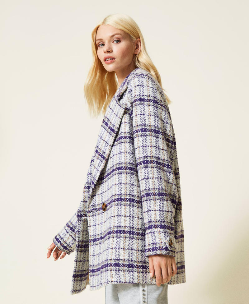 Wool blend Caban with check pattern Royal Violet Check Woman 212LI2KAA-03