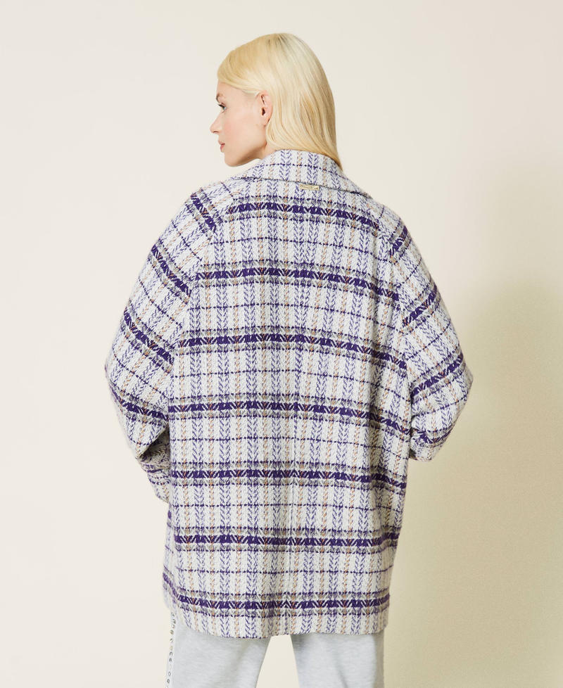 Wool blend Caban with check pattern Royal Violet Check Woman 212LI2KAA-04