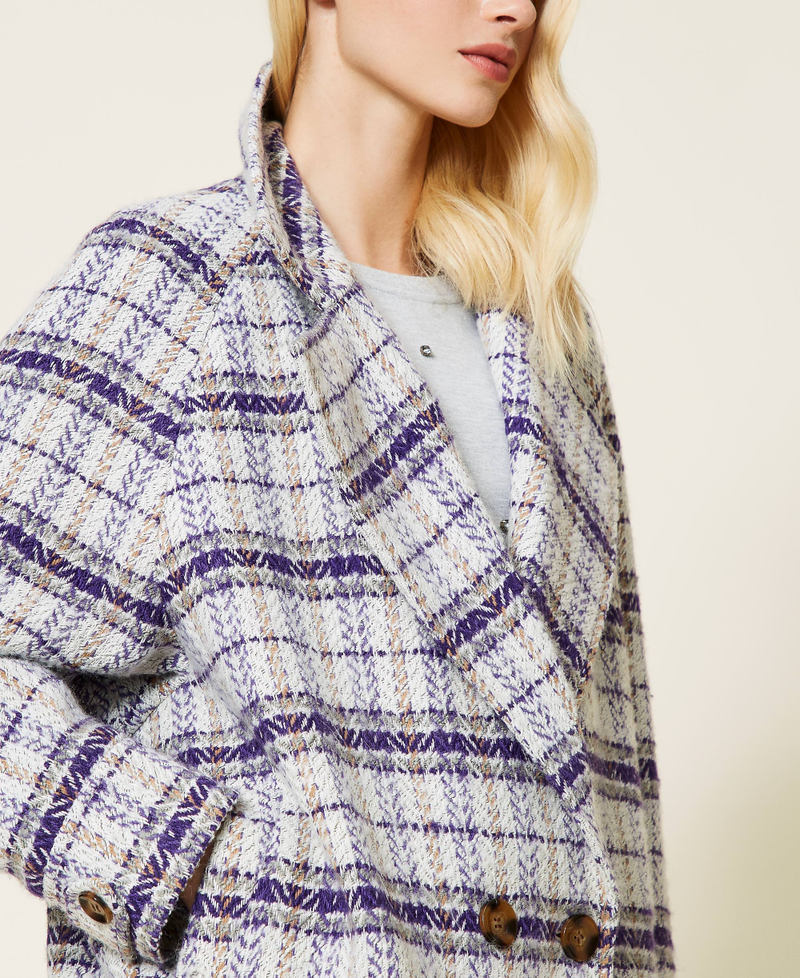 Wool blend Caban with check pattern Royal Violet Check Woman 212LI2KAA-05