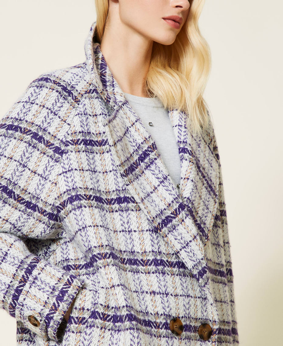 Wool blend Caban with check pattern Royal Violet Check Woman 212LI2KAA-05