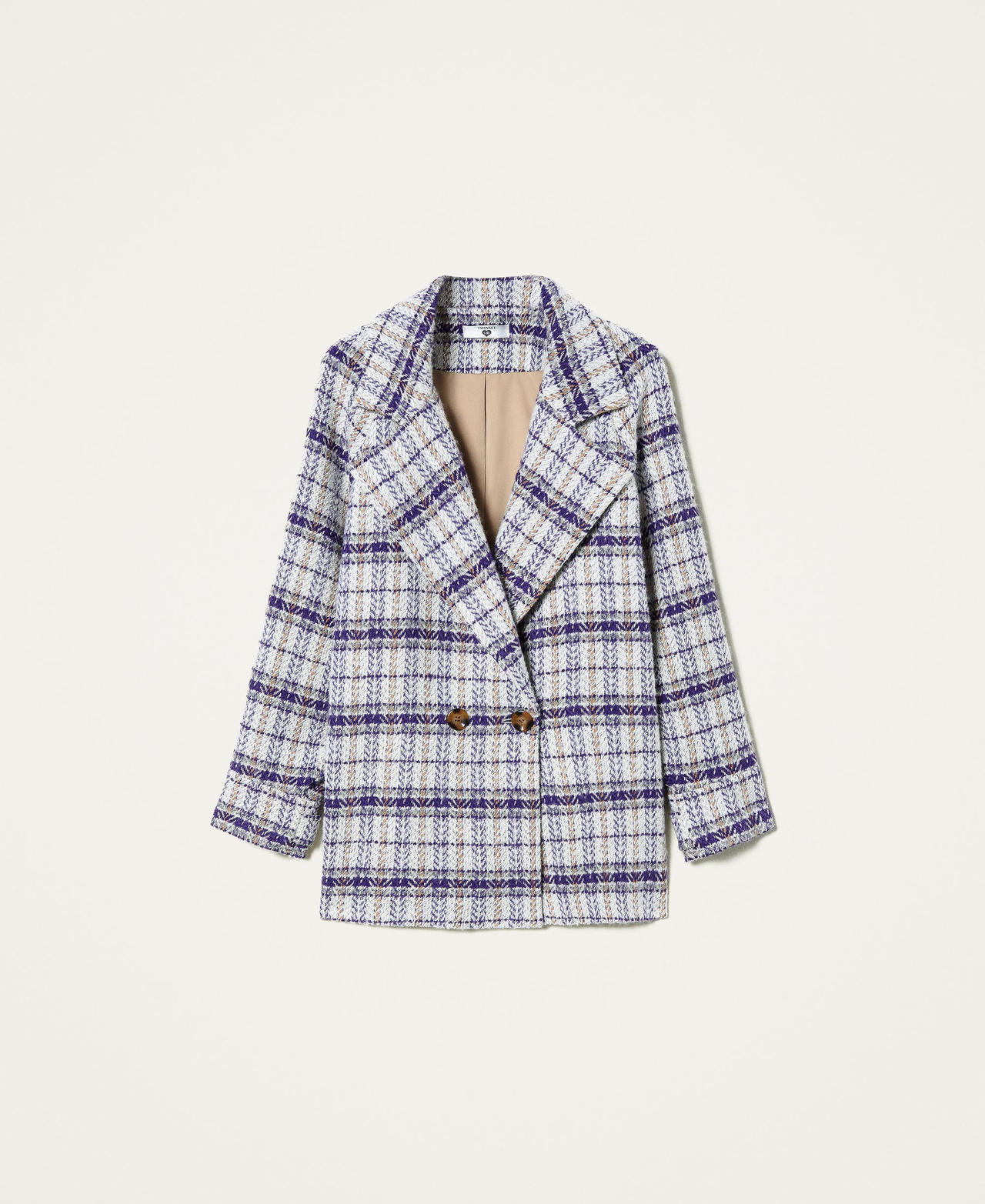 Wool blend Caban with check pattern Royal Violet Check Woman 212LI2KAA-0S