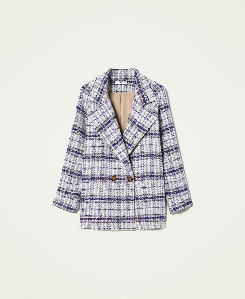 Wool blend Caban with check pattern Royal Violet Check Woman 212LI2KAA-0S