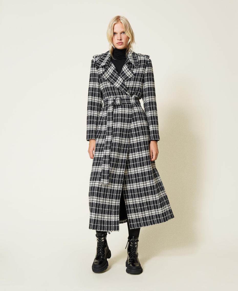 Wool blend coat with check pattern Black Check Woman 212LI2KBB-01