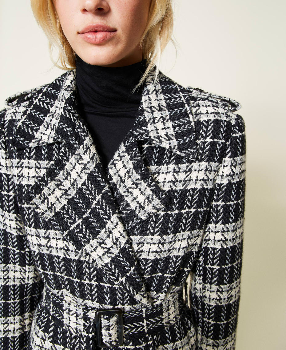 Wool blend coat with check pattern Black Check Woman 212LI2KBB-04