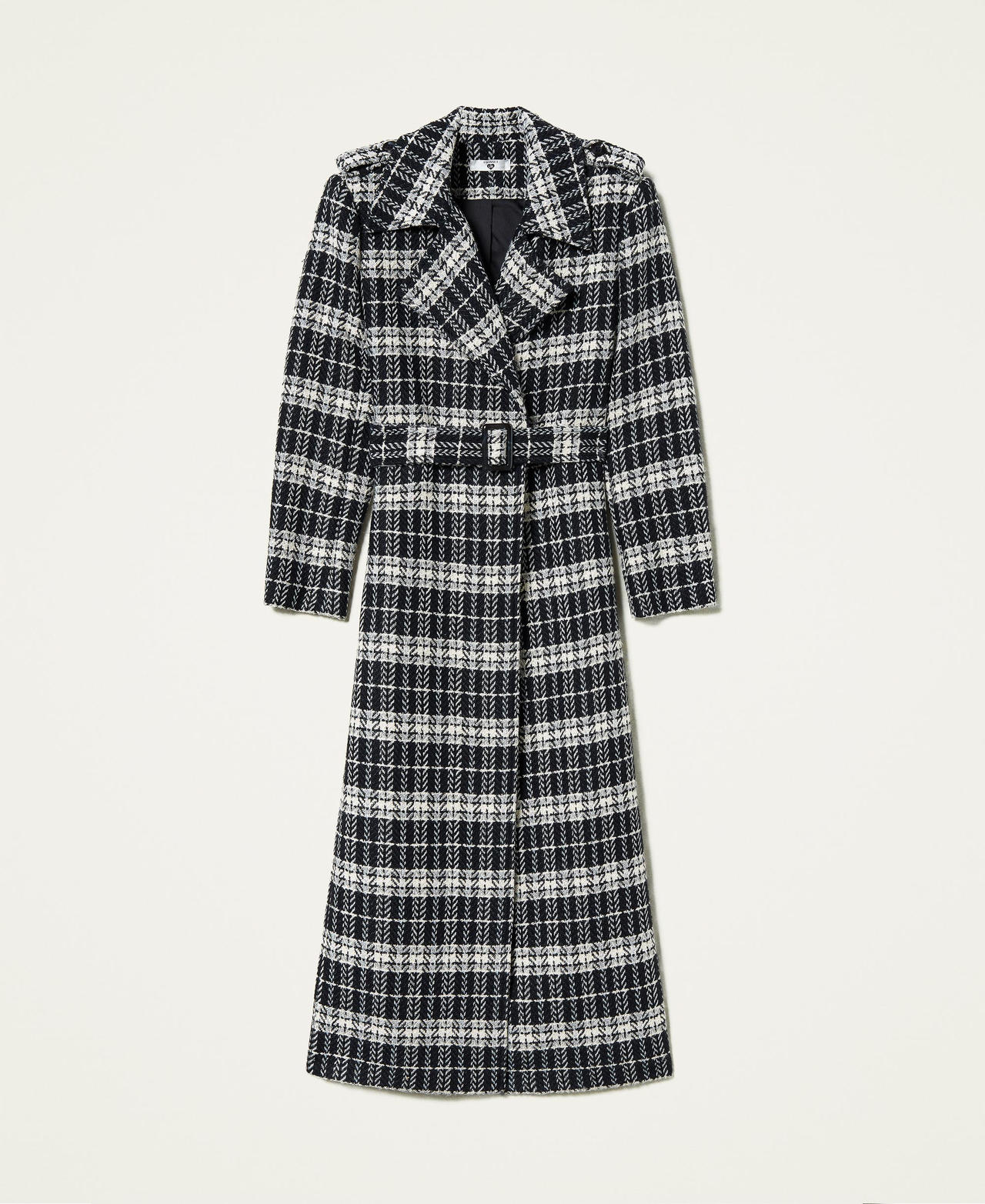 Wool blend coat with check pattern Black Check Woman 212LI2KBB-0S