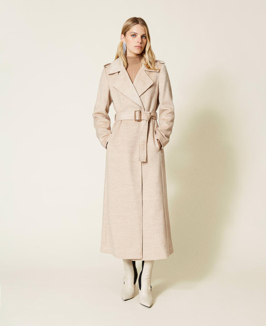 Wool cloth coat with belt Desert Light Woman 212LI2KHH-01