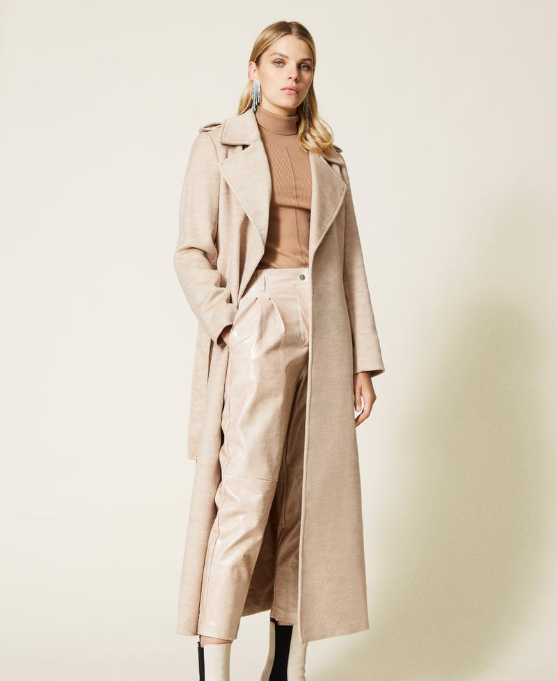 Wool cloth coat with belt Woman, Beige | TWINSET Milano