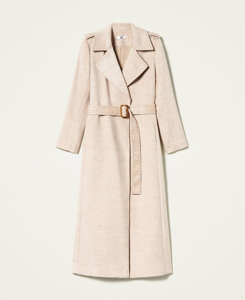 Wool cloth coat with belt Desert Light Woman 212LI2KHH-0S