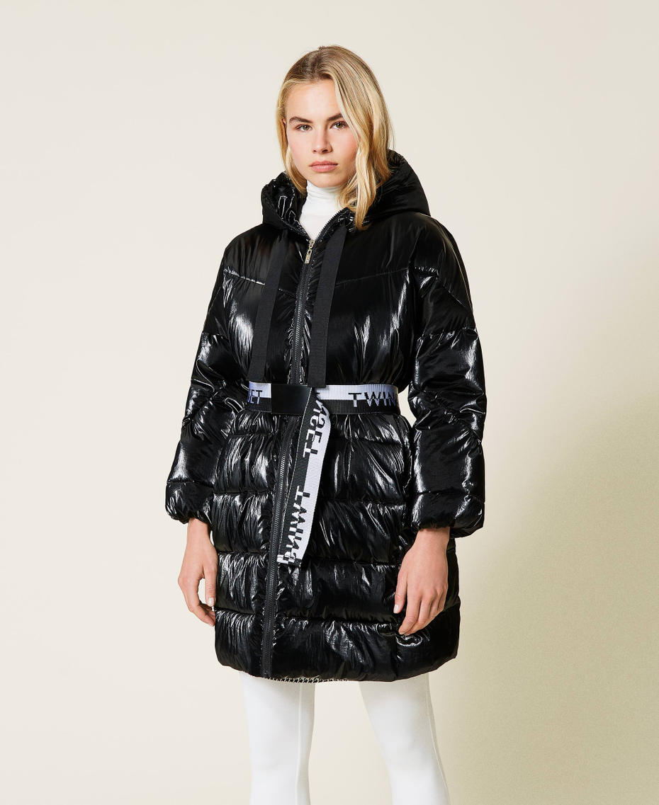 Puffer jacket with logo belt Black Woman 212LI2MGG-01