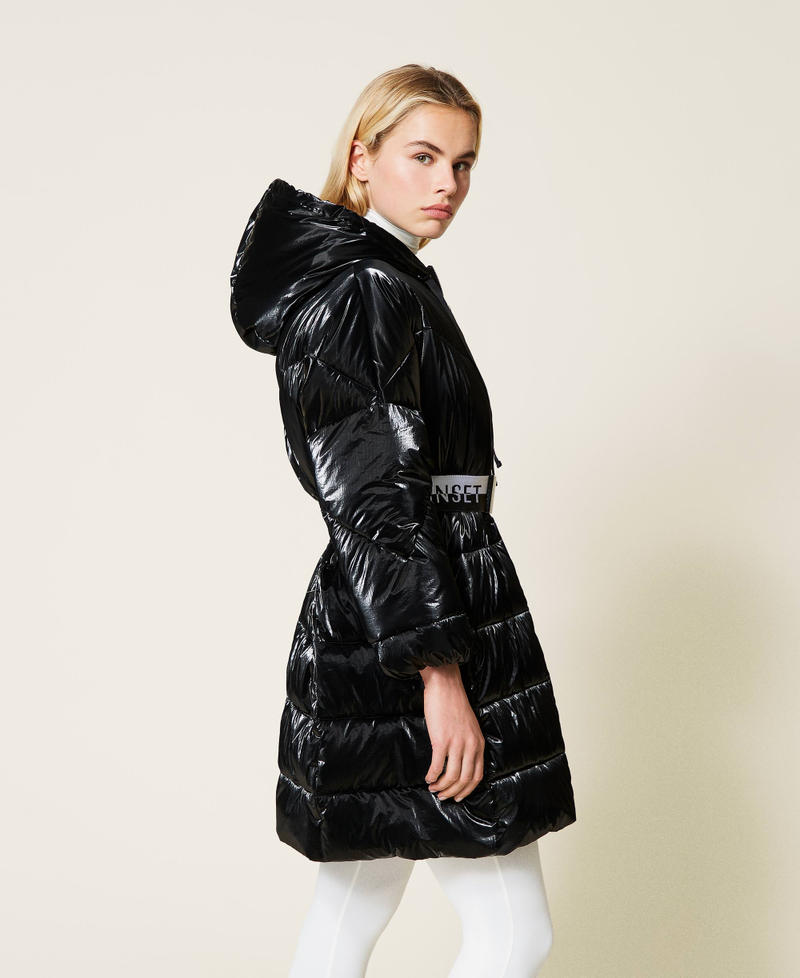 Puffer jacket with logo belt Black Woman 212LI2MGG-02