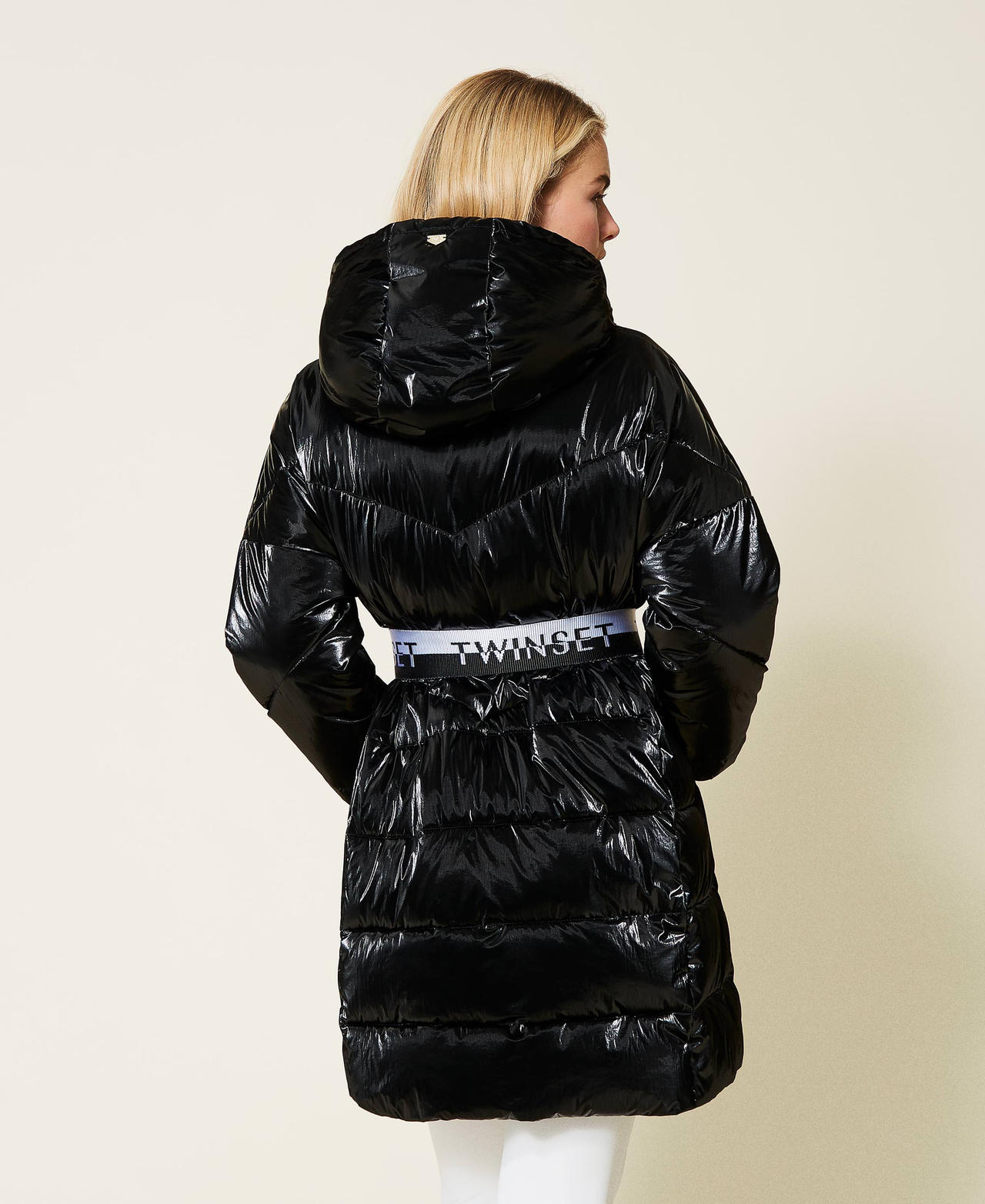 Puffer jacket with logo belt Black Woman 212LI2MGG-03