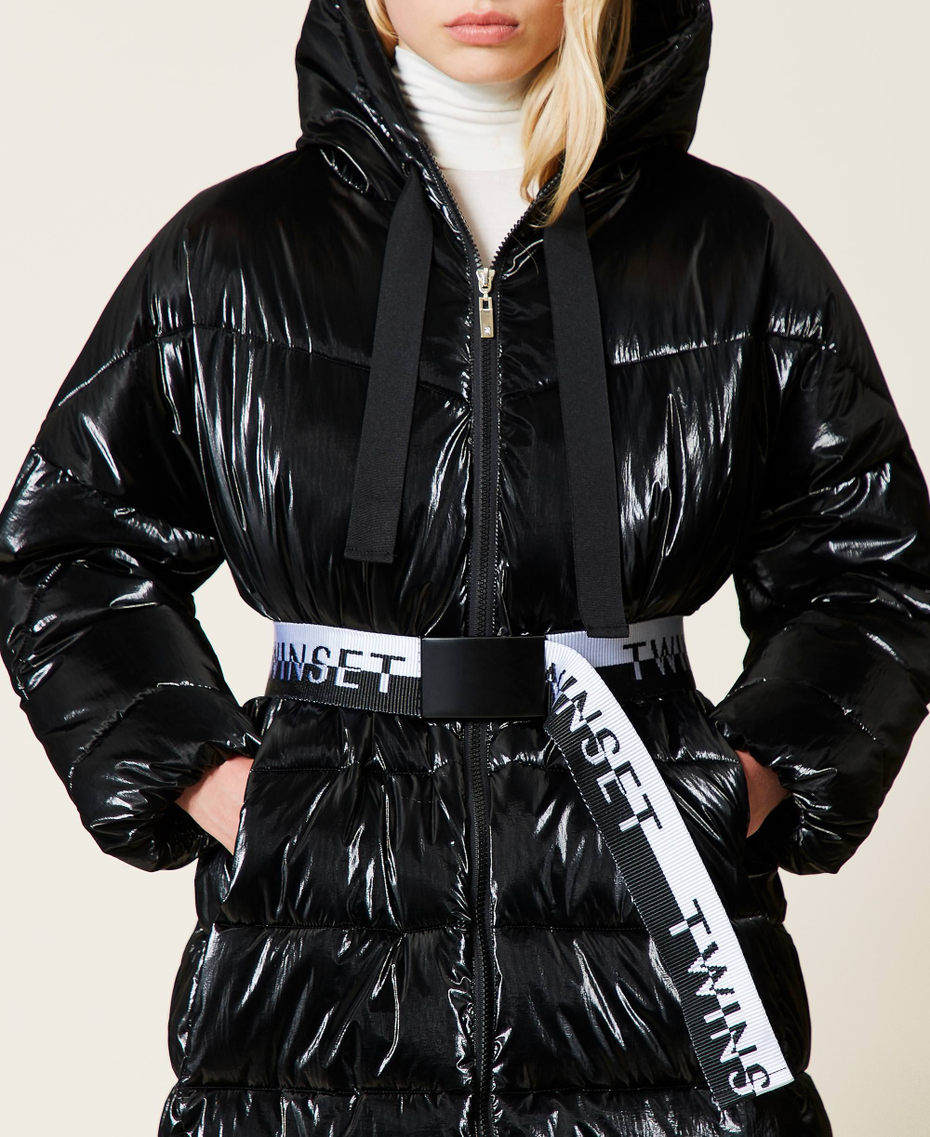 Puffer jacket with logo belt Black Woman 212LI2MGG-04