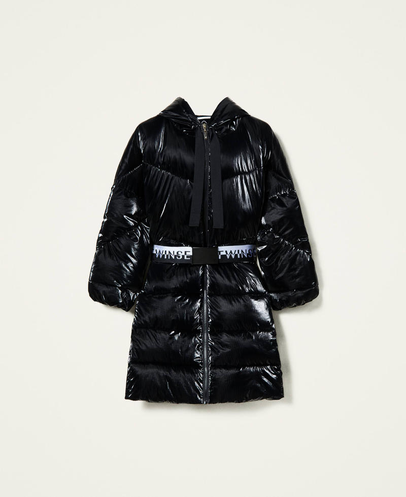 Puffer jacket with logo belt Black Woman 212LI2MGG-0S