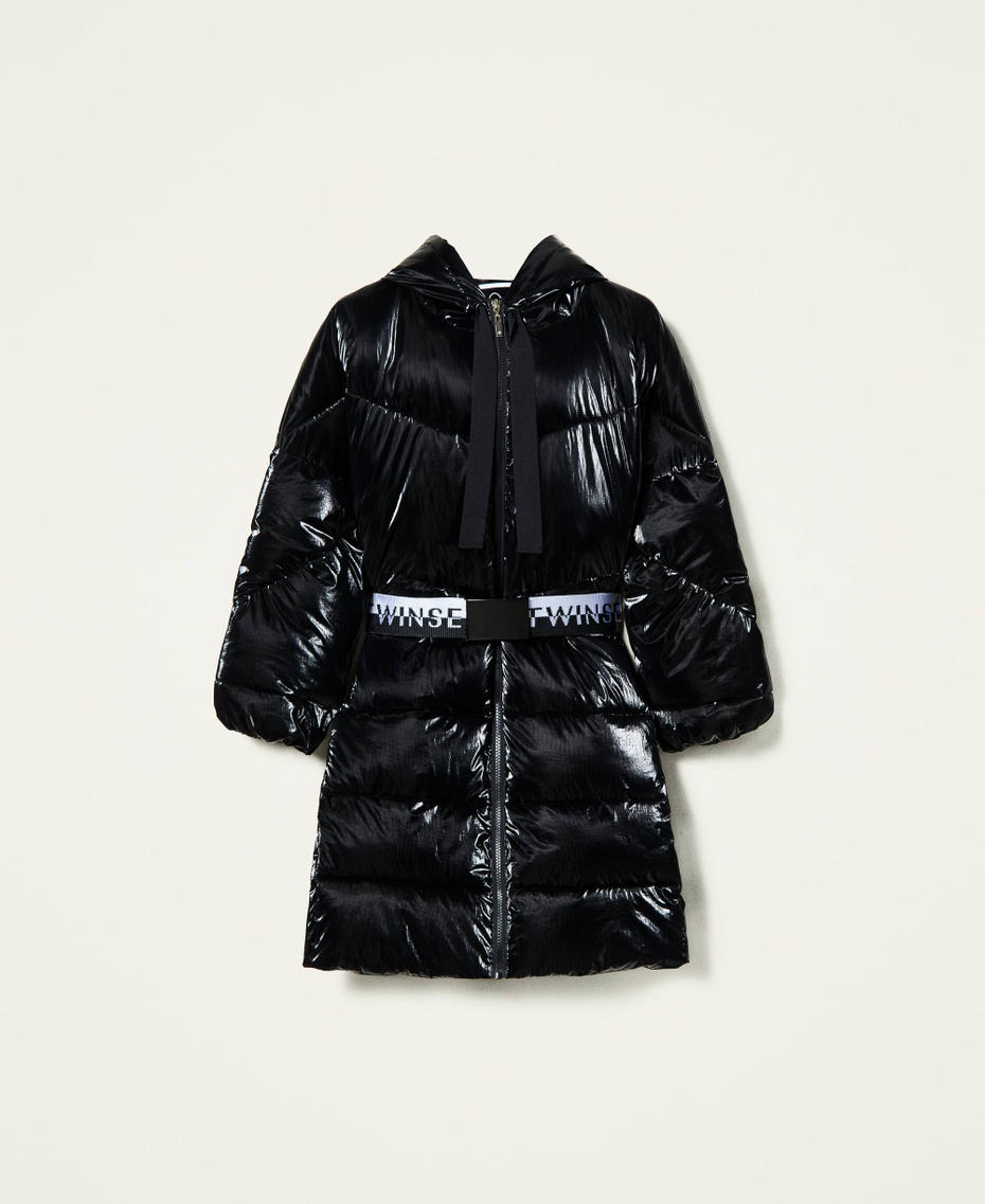 Puffer jacket with logo belt Black Woman 212LI2MGG-0S