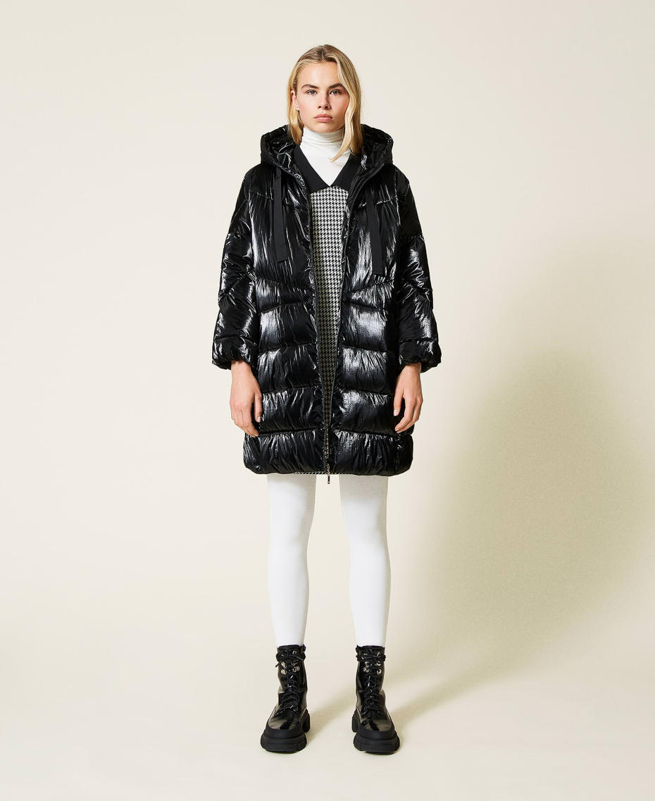 Puffer jacket with logo belt Black Woman 212LI2MGG-0T