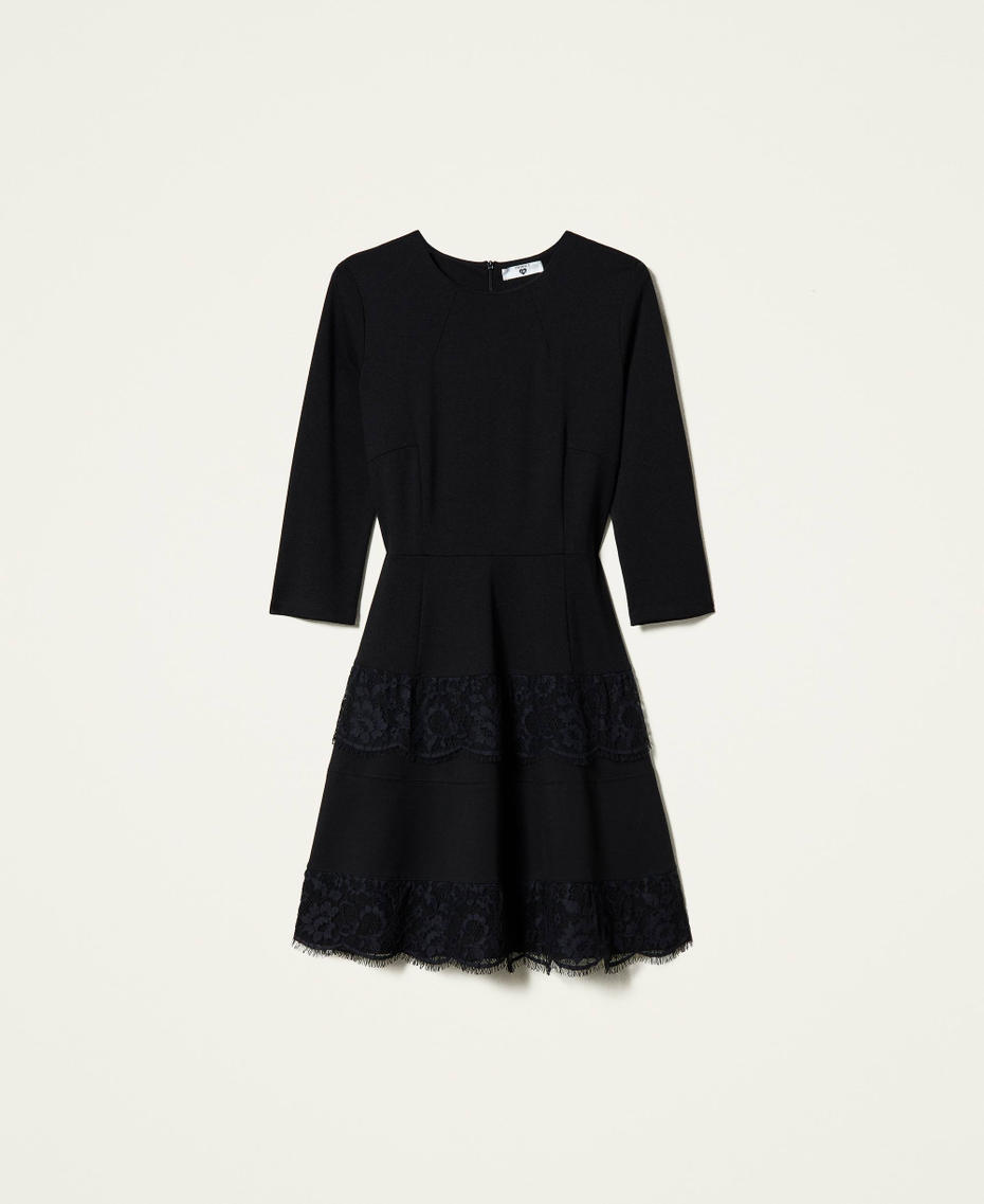 Kleid mit Spitzenvolants Schwarz Frau 212LI2RGG-0S