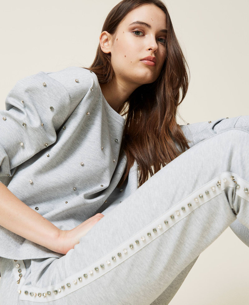 Plush fabric trousers with bezels Melange Grey Woman 212LI2RXX-01