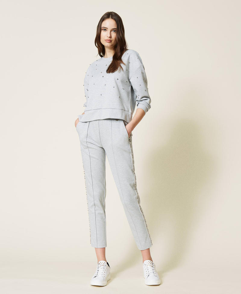 Plush fabric trousers with bezels Melange Grey Woman 212LI2RXX-02