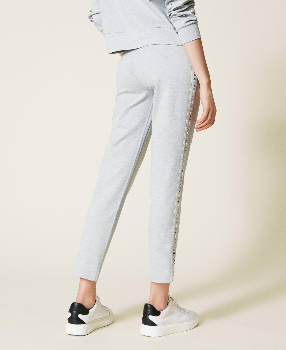 Plush fabric trousers with bezels Melange Grey Woman 212LI2RXX-04