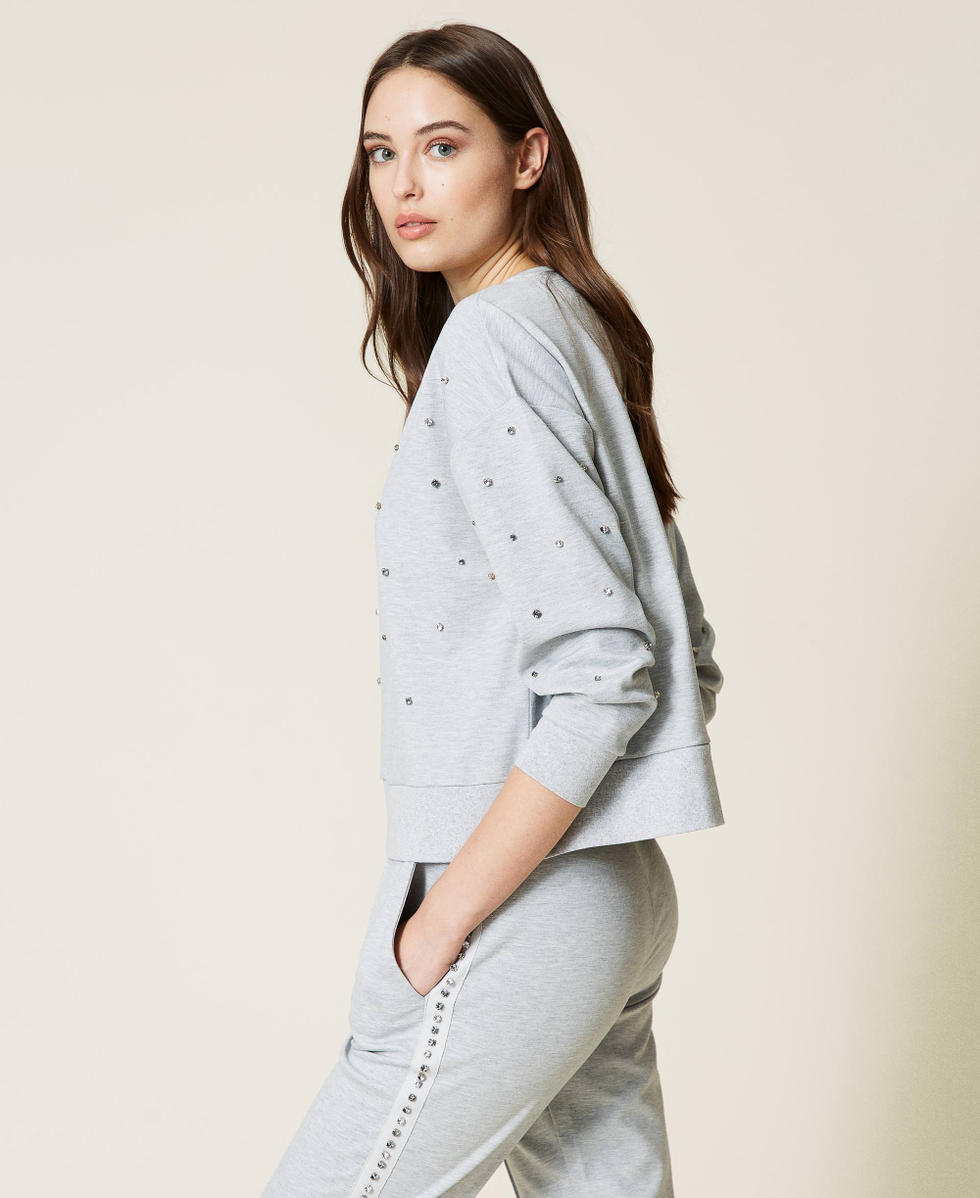 Felpa m&eacute;lange con castoni Grigio M&eacute;lange Donna 212LI2RYY-01